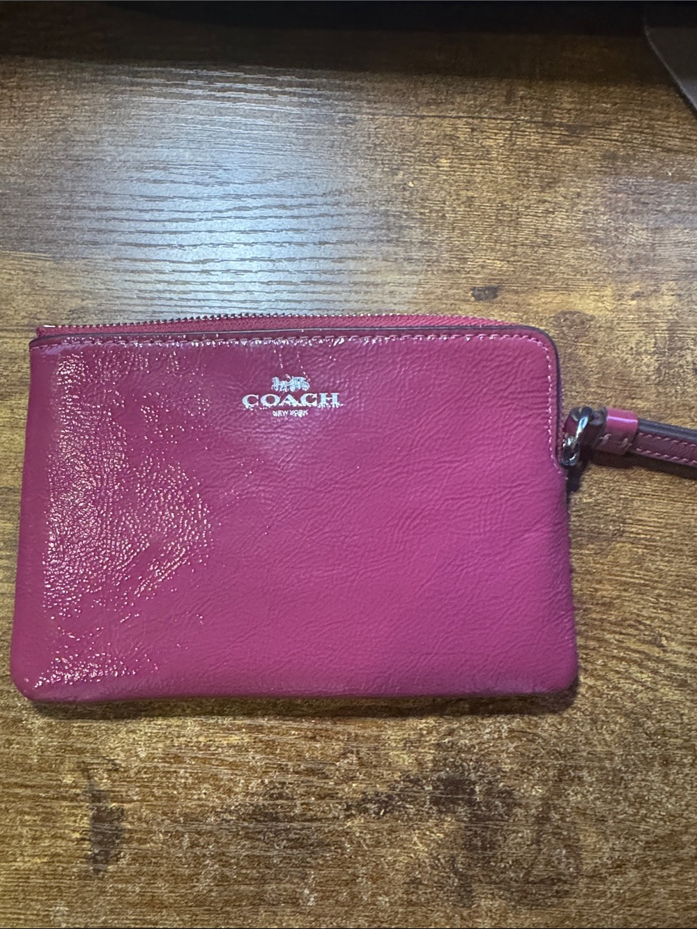 COACH Fuchsia Leather Wristlet Zip Pouch
